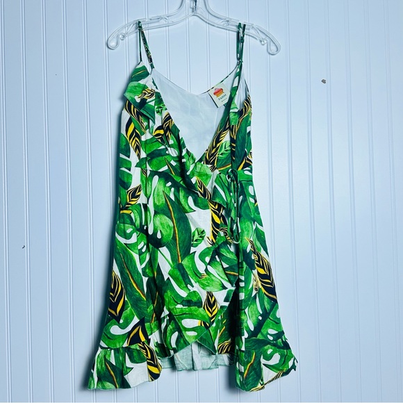 FARM Rio Green Monstera Leaf Tropical Mini Wrap Dress Size Large - Picture 2 of 10